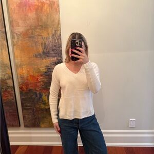 Derek Lam Cream Long Sleeve V-Neck Top